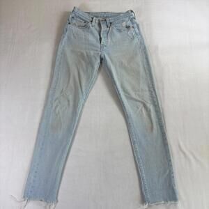 Levi’s 501 Women’s 26x30 Button Fly Straight Light Wash Distressed Raw Hem Jeans